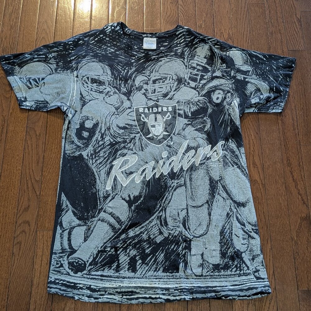 1991 Los Angeles Raiders All Over Print AOP Logo 7 Tultex Single Stitch T-Shirt
